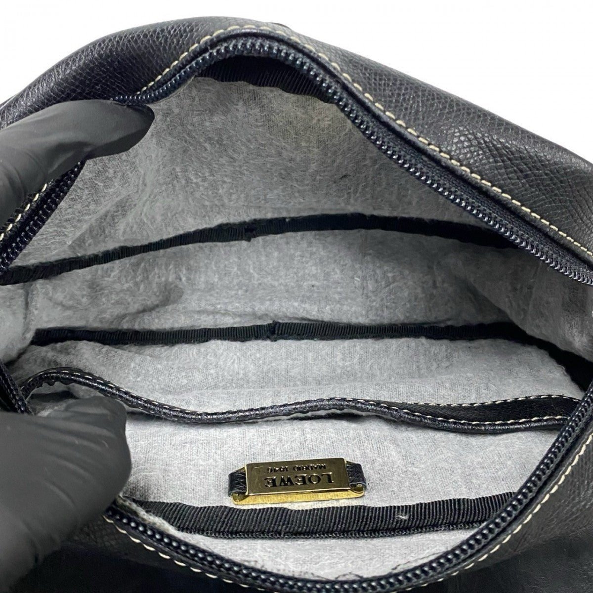 LOEWE Shoulder Bag leather black Anagram logo Women Used Authentic