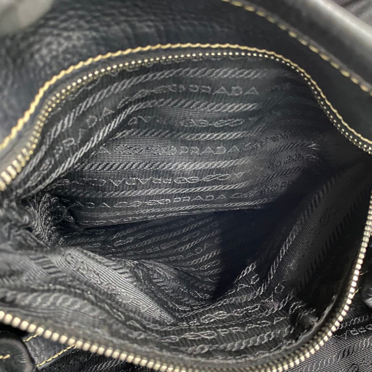 PRADA Tote Bag leather black PRADA logo Metal Women Used Authentic