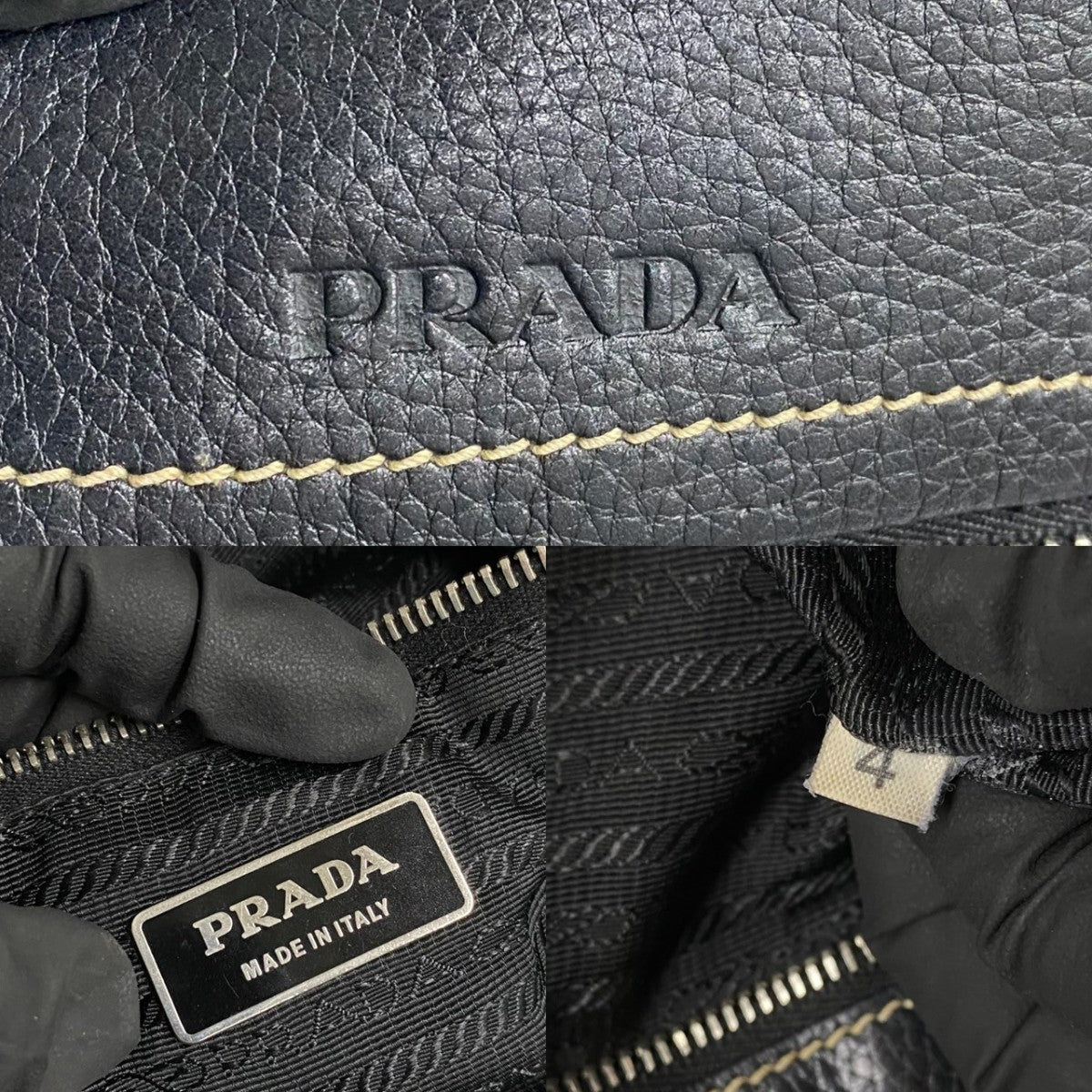 PRADA Tote Bag leather black PRADA logo Metal Women Used Authentic