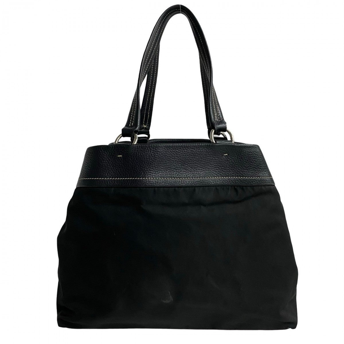 PRADA Tote Bag leather black PRADA logo Metal Women Used Authentic