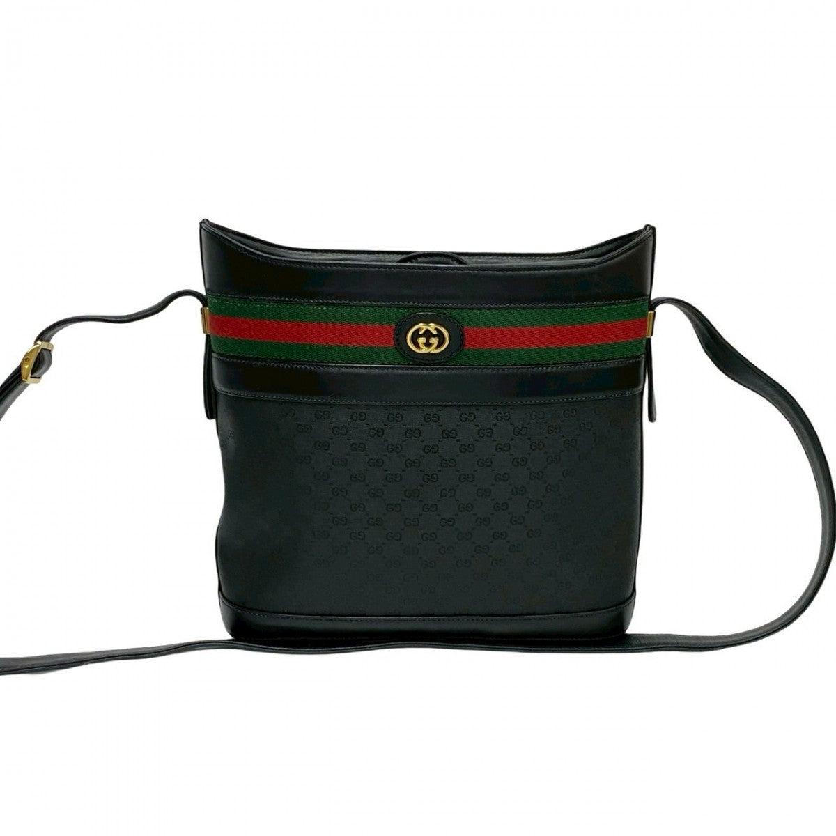 GUCCI Shoulder Bag Leather, PVC black Micro GG logo Pattern Sherry line Women Used Authentic