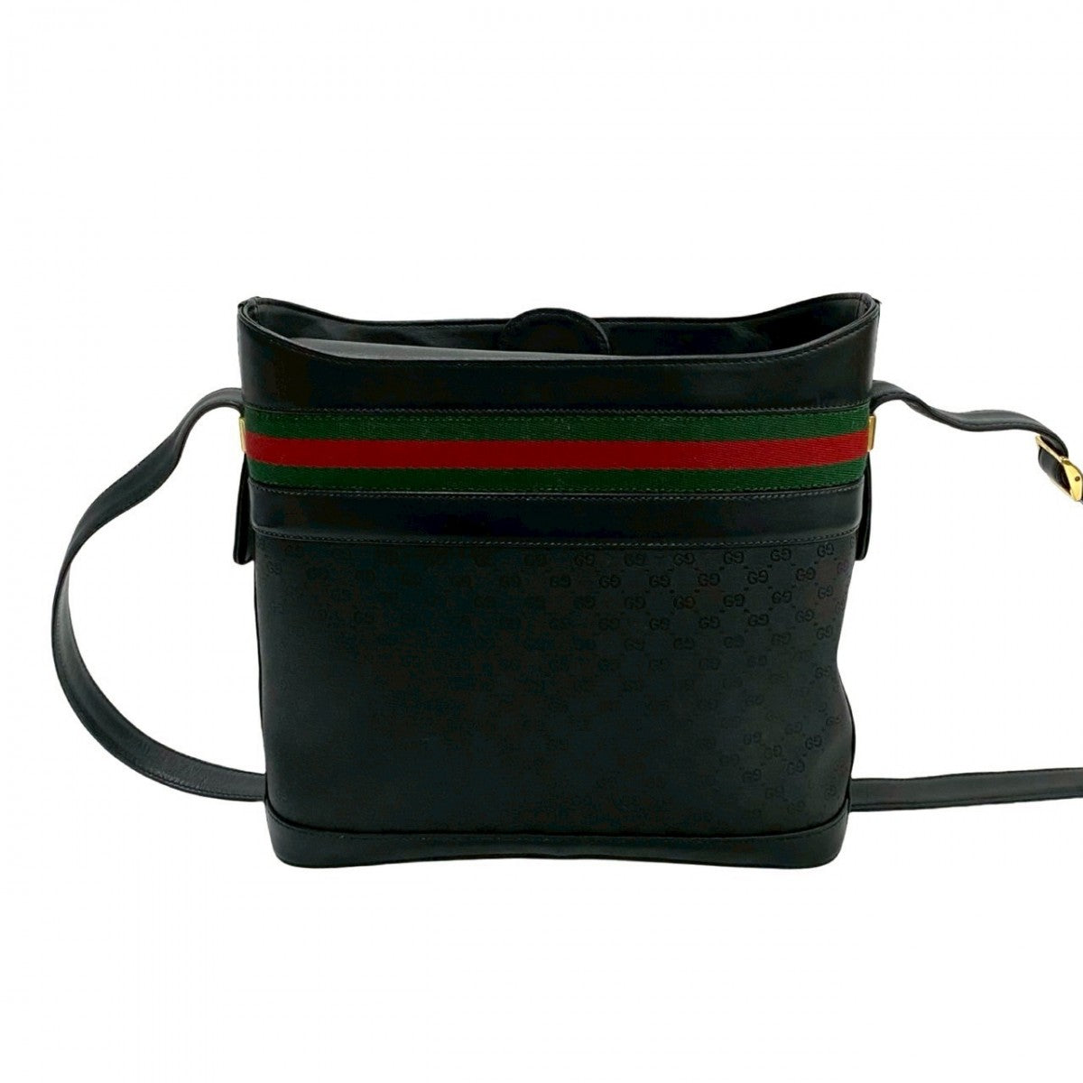 GUCCI Shoulder Bag Leather, PVC black Micro GG logo Pattern Sherry line Women Used Authentic