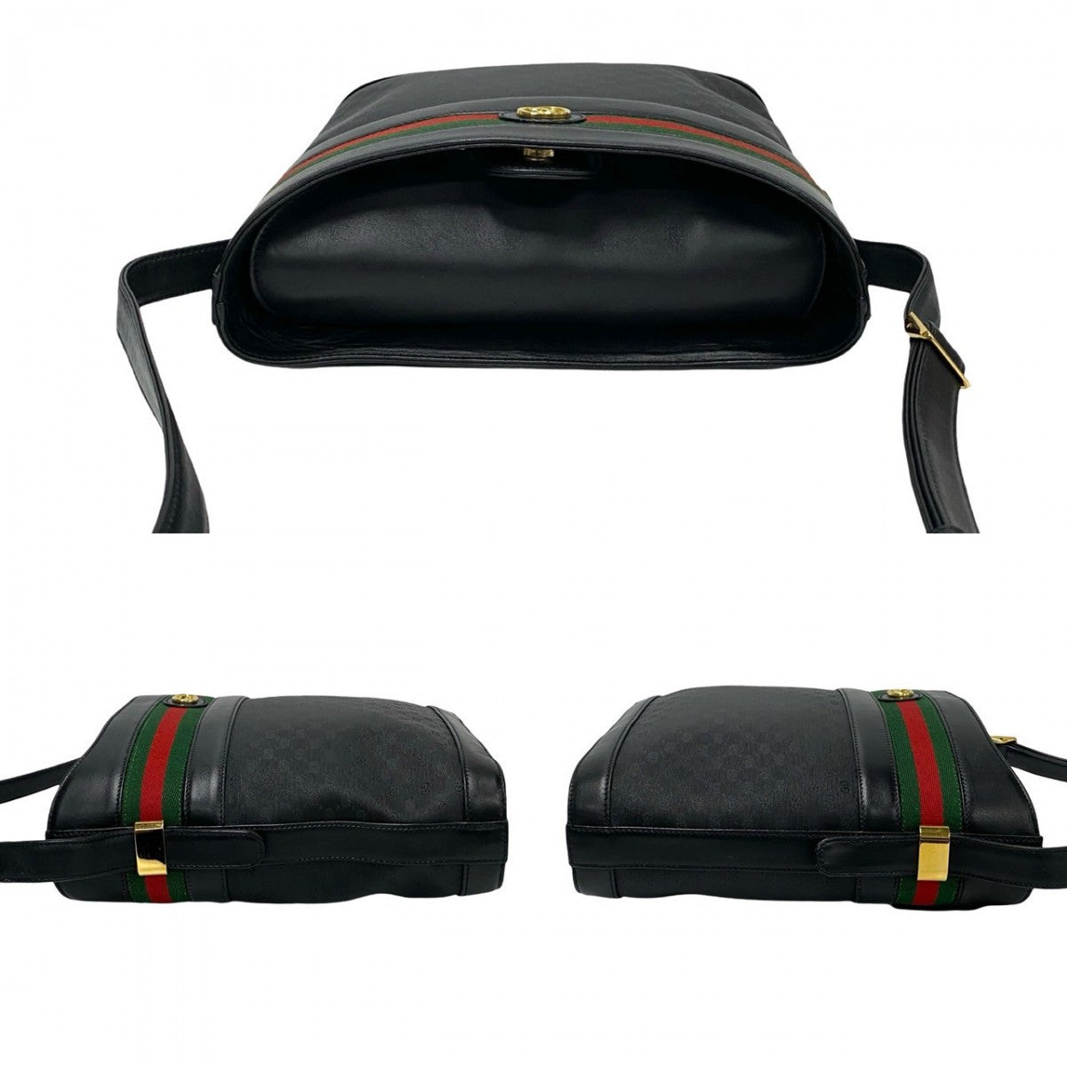 GUCCI Shoulder Bag Leather, PVC black Micro GG logo Pattern Sherry line Women Used Authentic