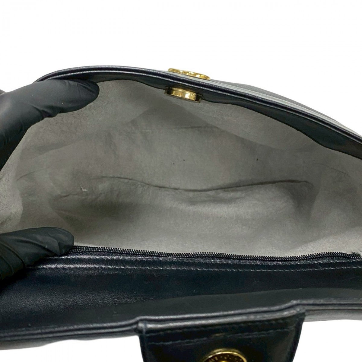 GUCCI Shoulder Bag Leather, PVC black Micro GG logo Pattern Sherry line Women Used Authentic