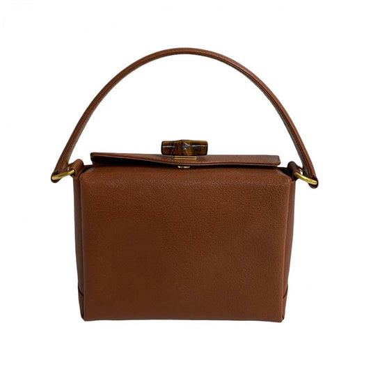 GUCCI Handbag leather Brown Turn lock Bamboo Women Used Authentic