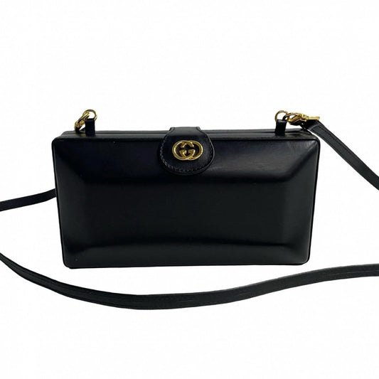 GUCCI Shoulder Bag leather black GG logo Metal Old Gucci Women Used Authentic