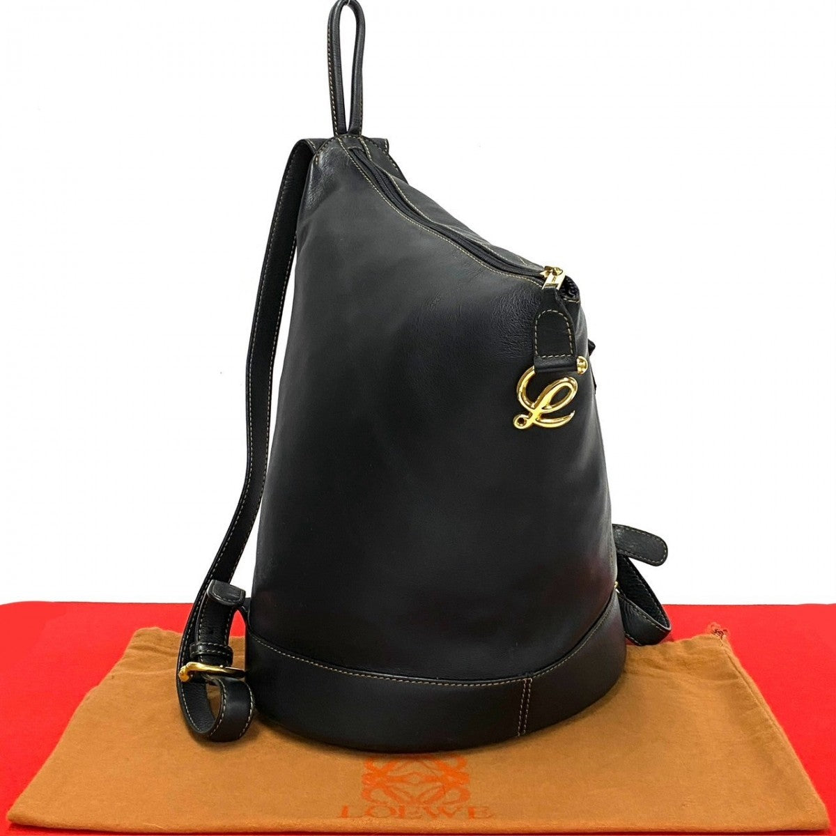 LOEWE Backpack leather black Anagram logo Metal Anton Women Used Authentic