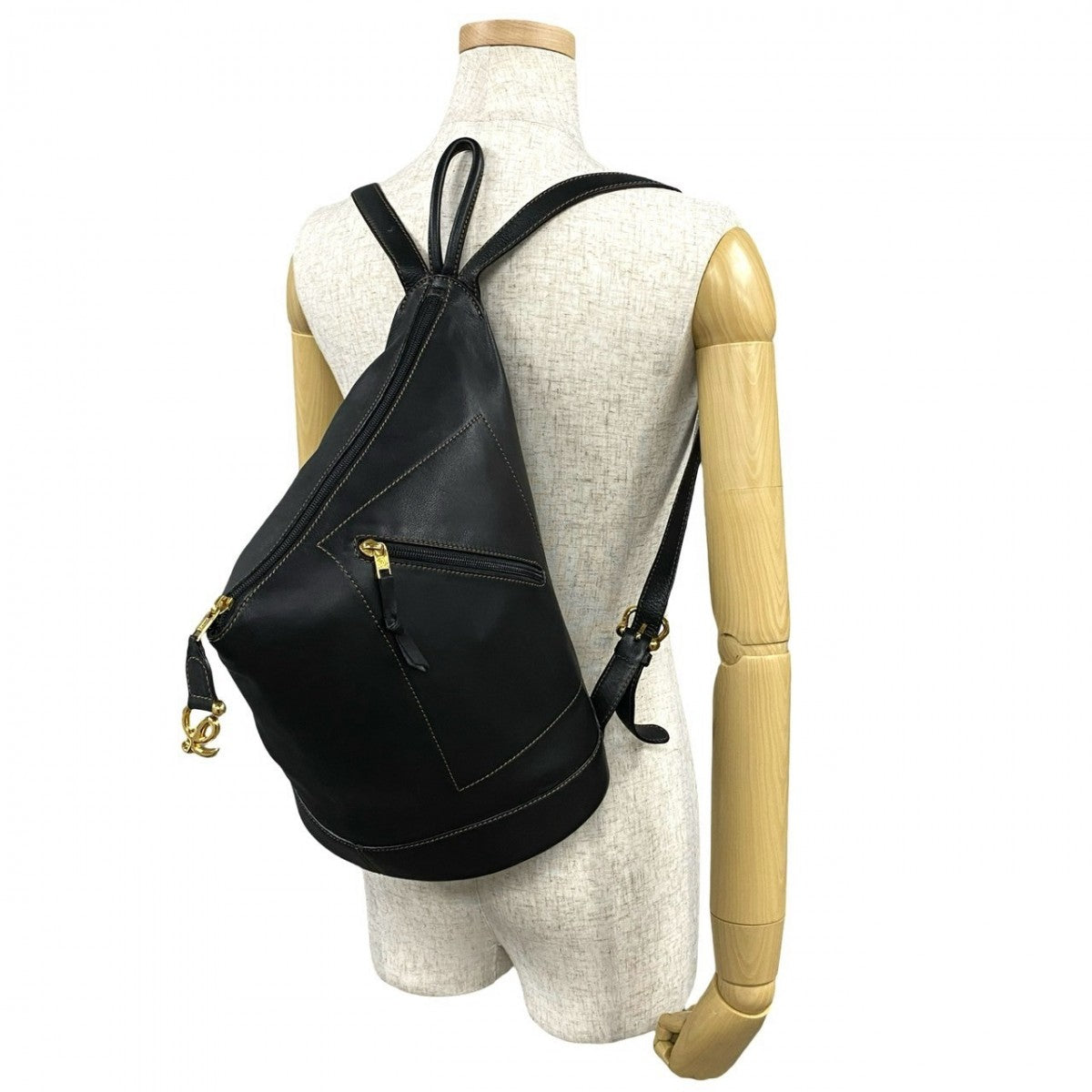 LOEWE Backpack leather black Anagram logo Metal Anton Women Used Authentic
