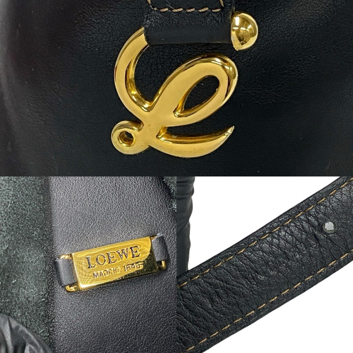 LOEWE Backpack leather black Anagram logo Metal Anton Women Used Authentic
