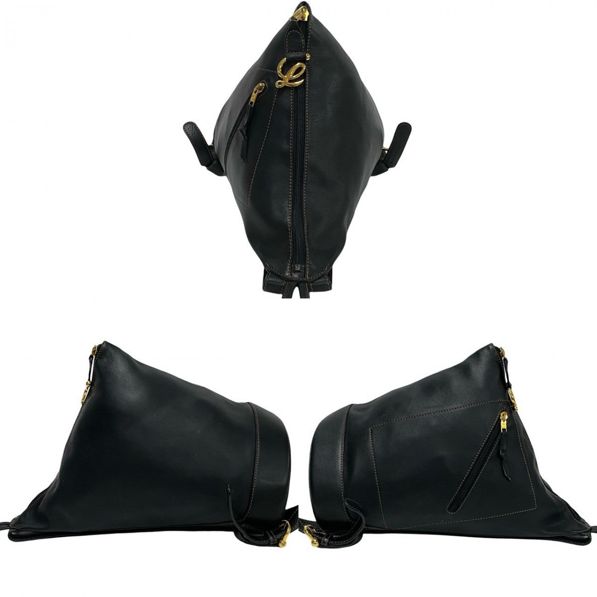 LOEWE Backpack leather black Anagram logo Metal Anton Women Used Authentic