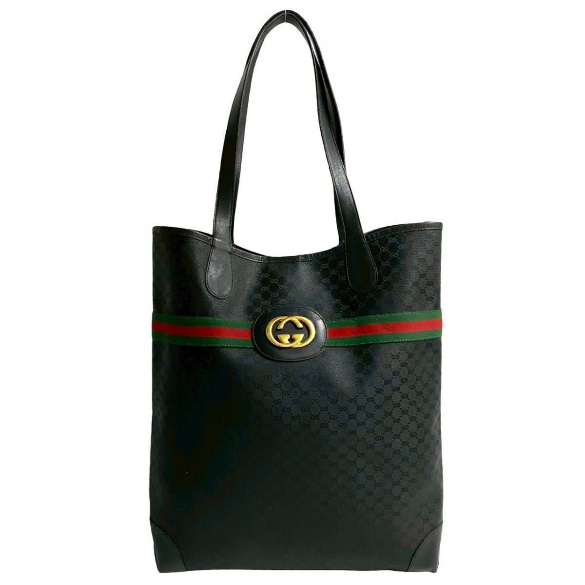 GUCCI Tote Bag Leather, PVC black GG logoMetal Sherry line mens Used Authentic