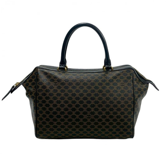 CELINE Handbag Leather, PVC black Macadam Blason Triomphe Pattern Women Used Authentic