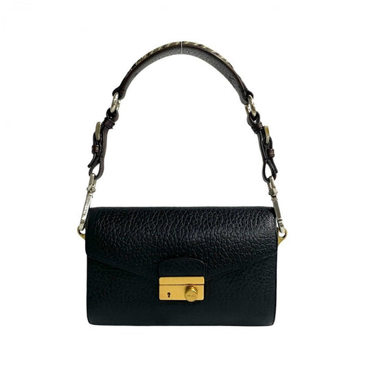 PRADA Shoulder Bag Leather, Tweed black logo Metal Women Used Authentic