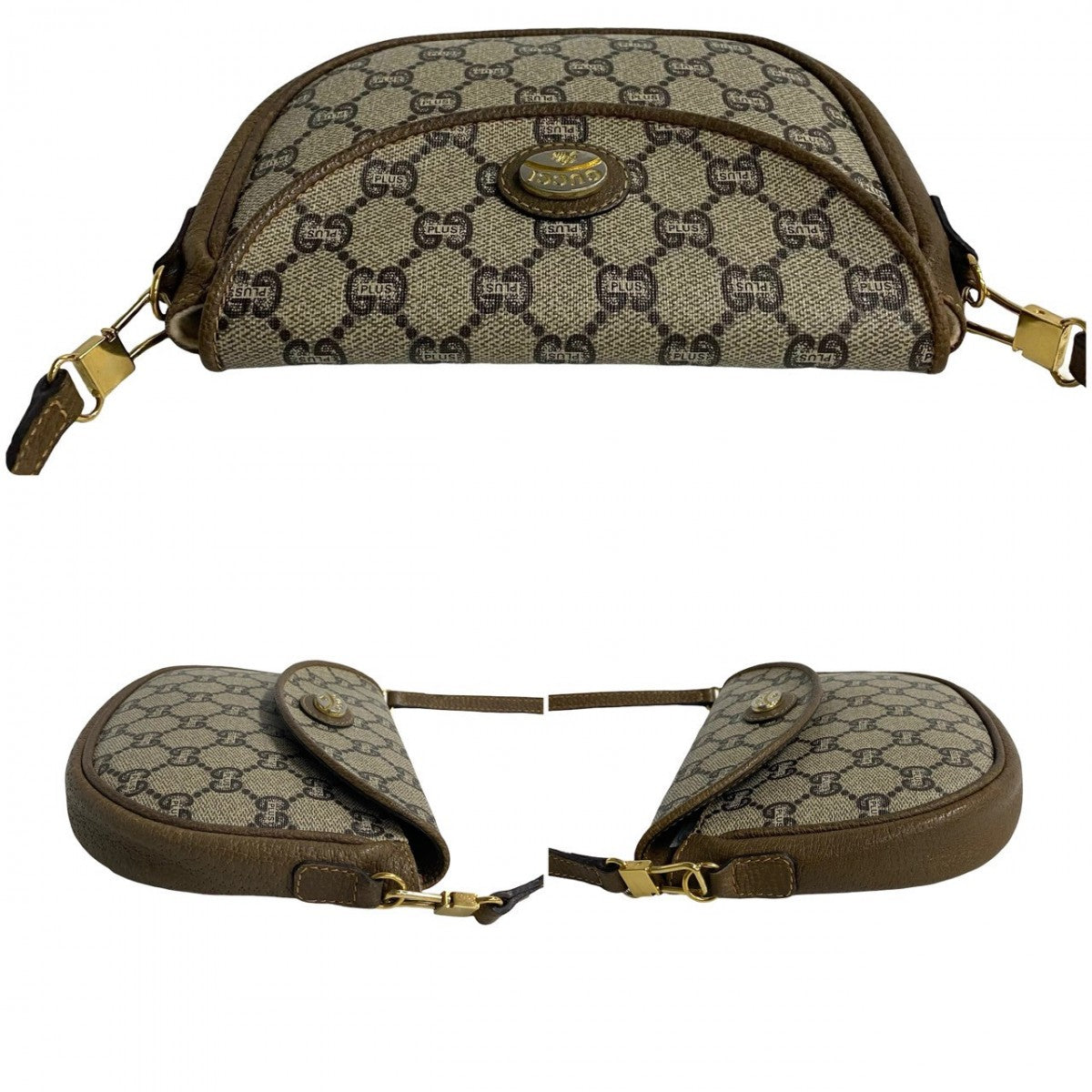 GUCCI Shoulder Bag Leather, PVC Brown Gucci Plus logo Women Used Authentic