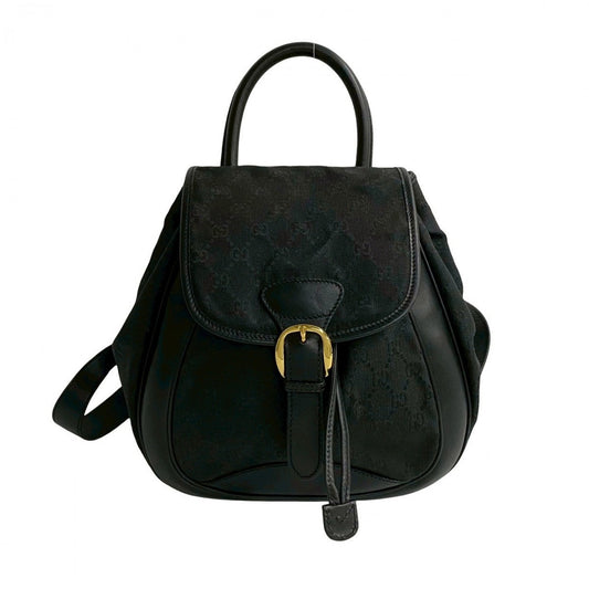 GUCCI Backpack Canvas, Leather black GG logo Pattern Old Gucci Women Used Authentic
