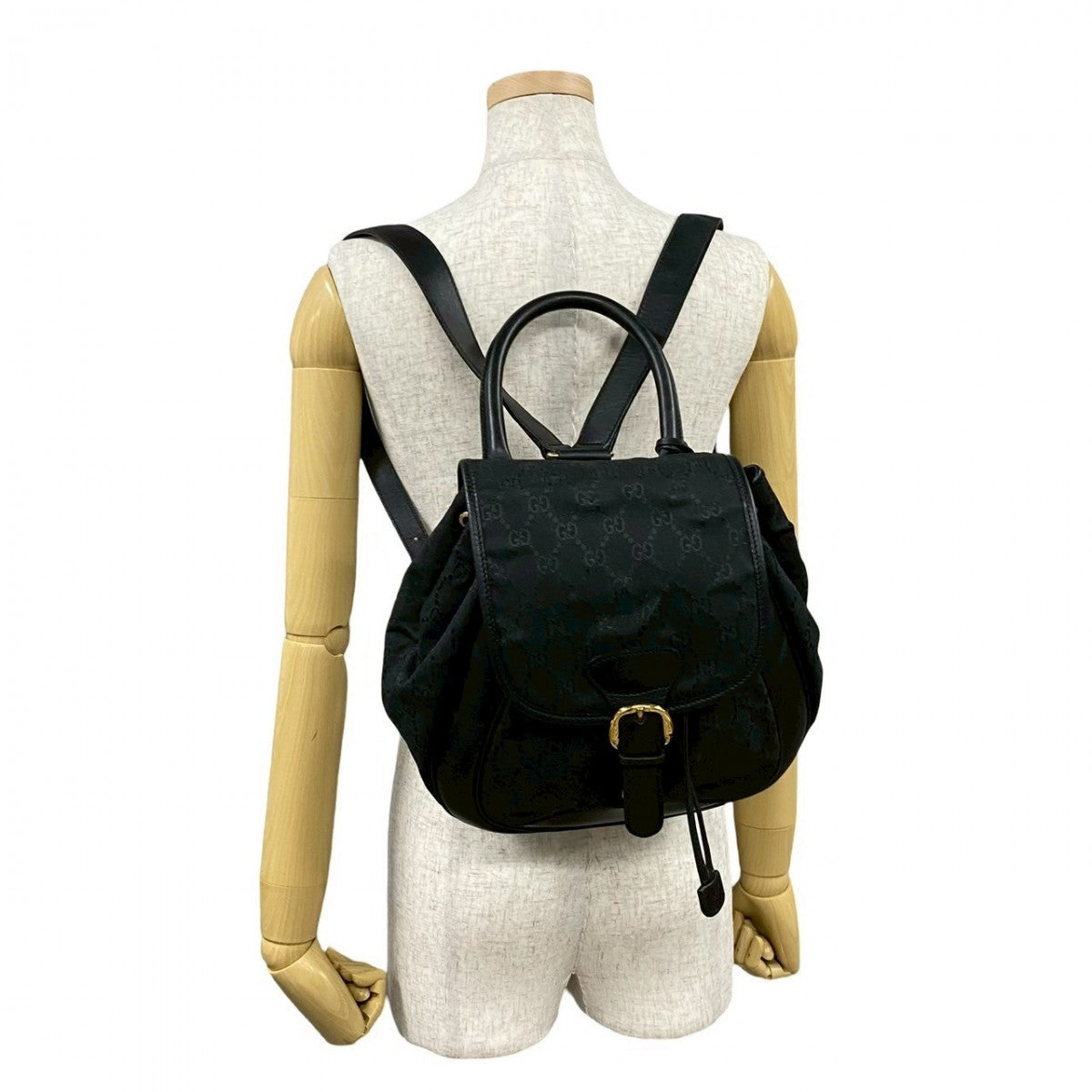 GUCCI Backpack Canvas, Leather black GG logo Pattern Old Gucci Women Used Authentic