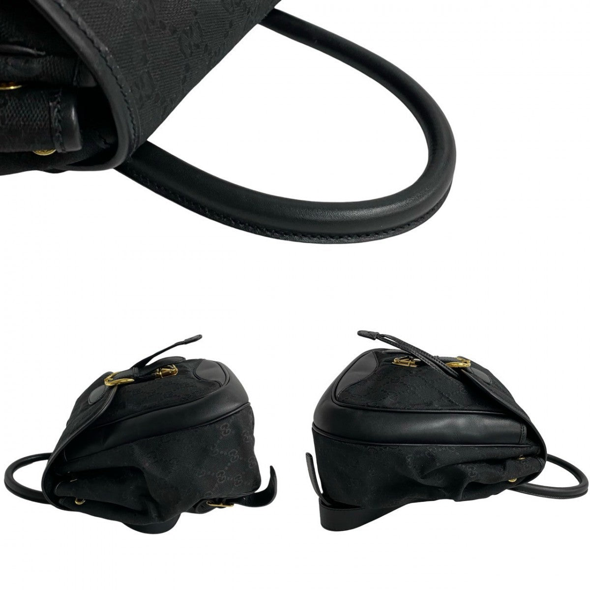 GUCCI Backpack Canvas, Leather black GG logo Pattern Old Gucci Women Used Authentic