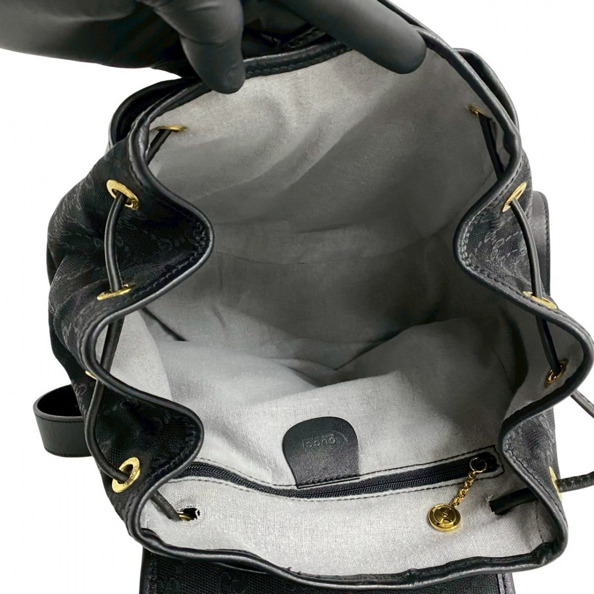 GUCCI Backpack Canvas, Leather black GG logo Pattern Old Gucci Women Used Authentic