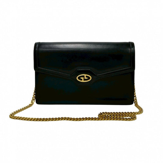 GUCCI Shoulder Bag Calfskin, Leather black GG logo Metal Women Used Authentic