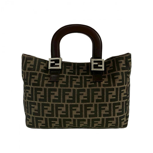 FENDI Handbag Canvas, Leather Brown Zucca FF Pattern Women Used Authentic