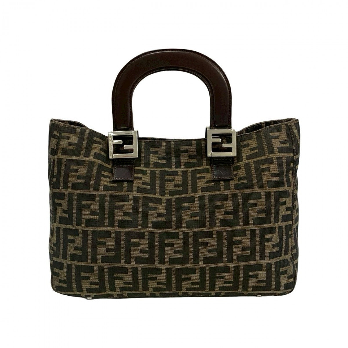 FENDI Handbag Canvas, Leather Brown Zucca FF Pattern Women Used Authentic