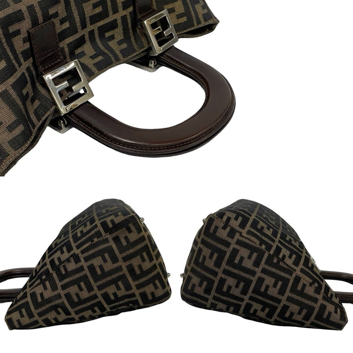 FENDI Handbag Canvas, Leather Brown Zucca FF Pattern Women Used Authentic