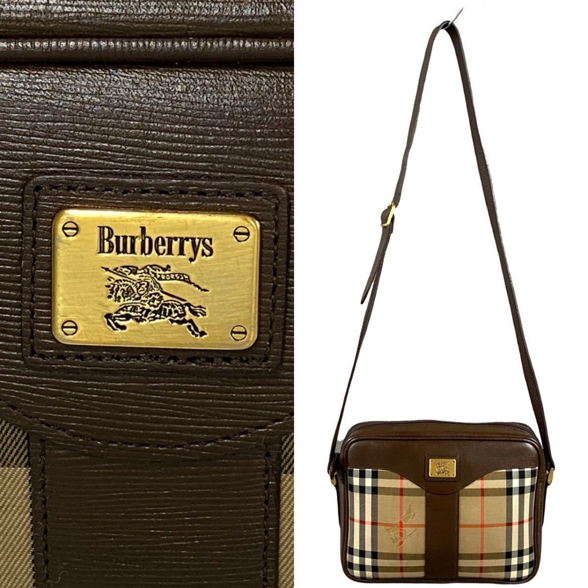 BURBERRY Shoulder Bag Canvas, Leather Brown Nova Check Shadow Horse logo Metal Women Used Authentic