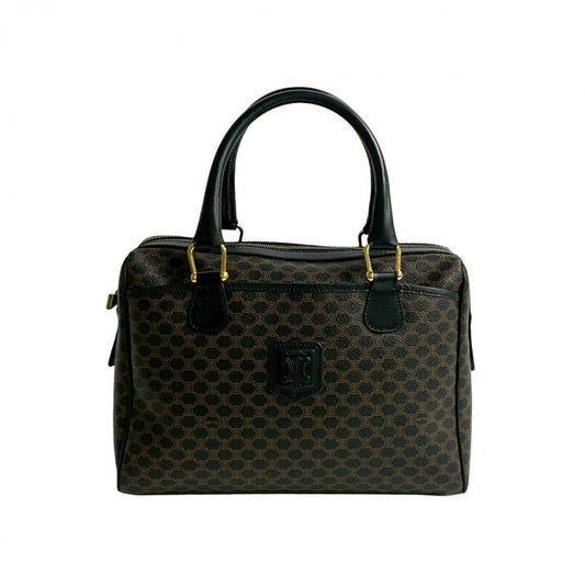 CELINE Handbag Leather, PVC black Macadam Blason Triomphe Pattern Women Used Authentic