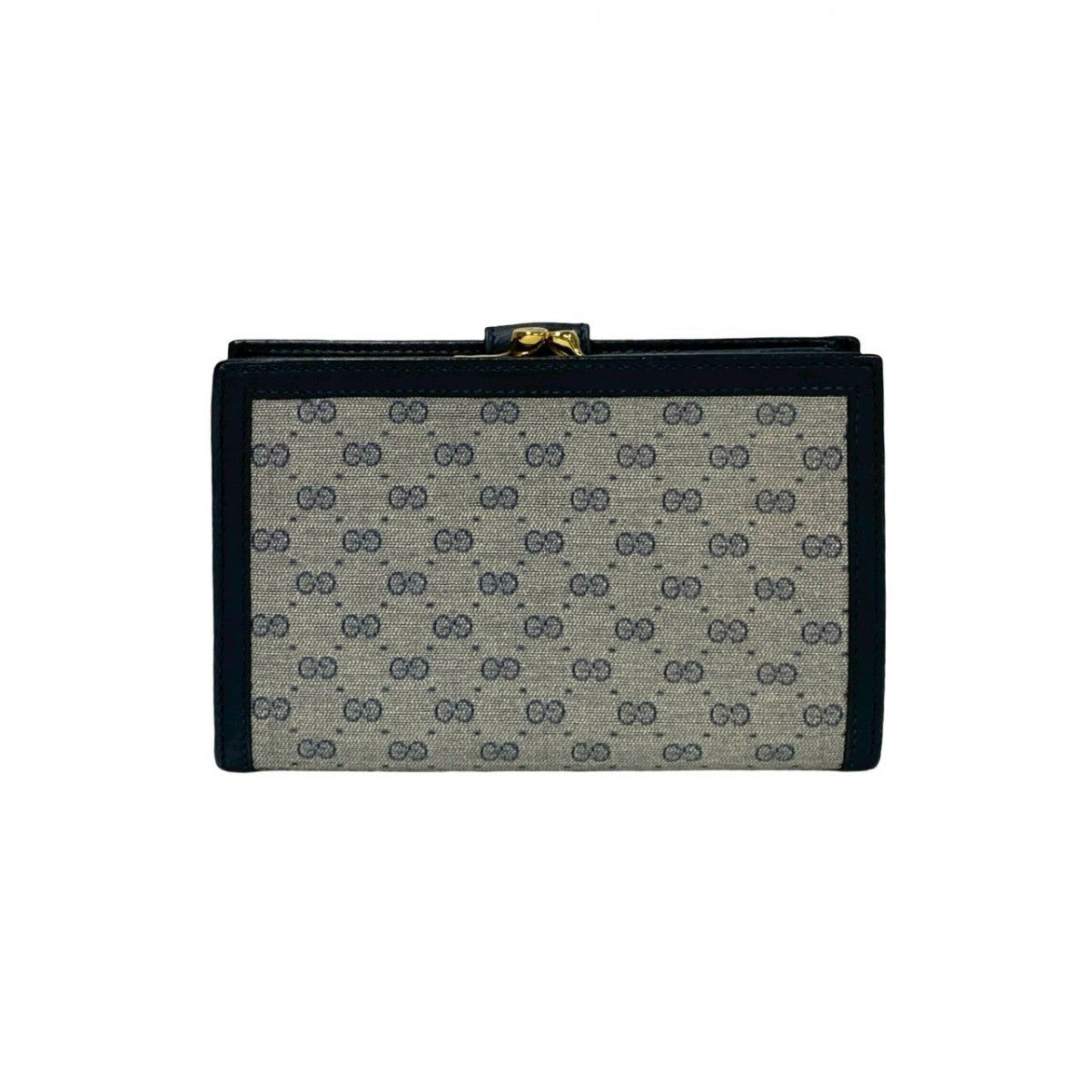 GUCCI Bifold Wallet Leather, PVC Navy Micro GG logo Women Used Authentic