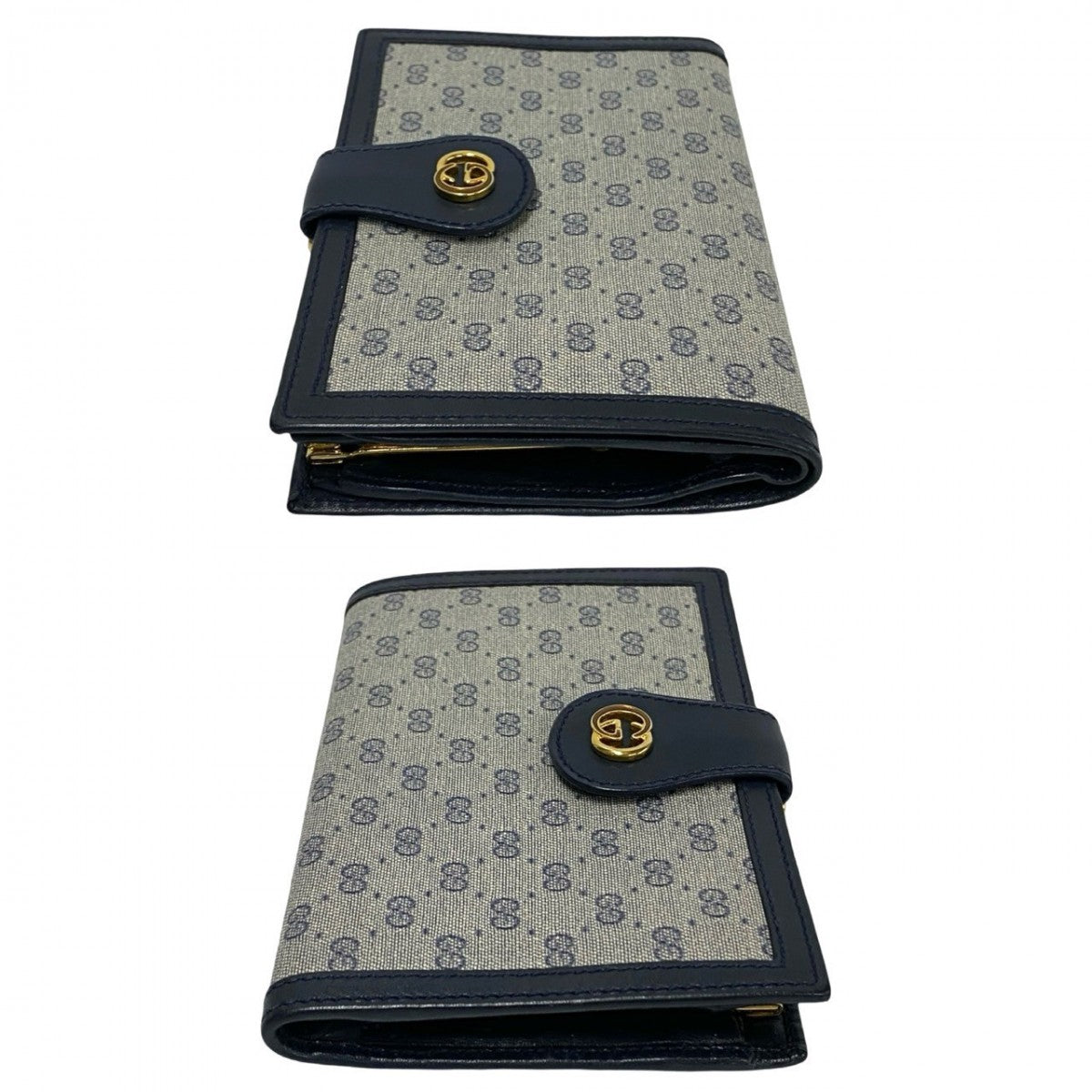 GUCCI Bifold Wallet Leather, PVC Navy Micro GG logo Women Used Authentic