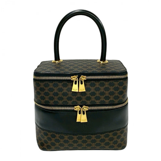 CELINE Handbag Leather, PVC black Macadam Blason Triomphe Pattern Women Used Authentic