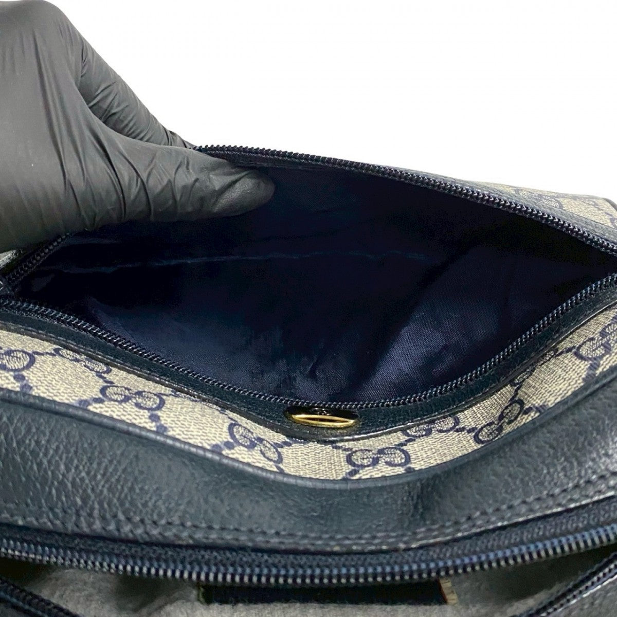 GUCCI Shoulder Bag leather Navy Sherry line