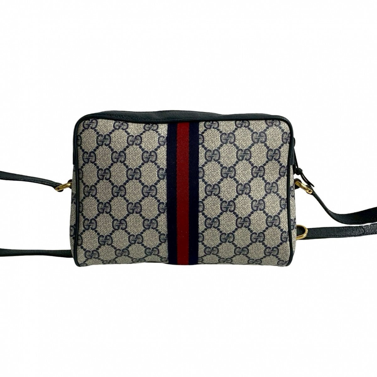 GUCCI Shoulder Bag leather Navy Sherry line