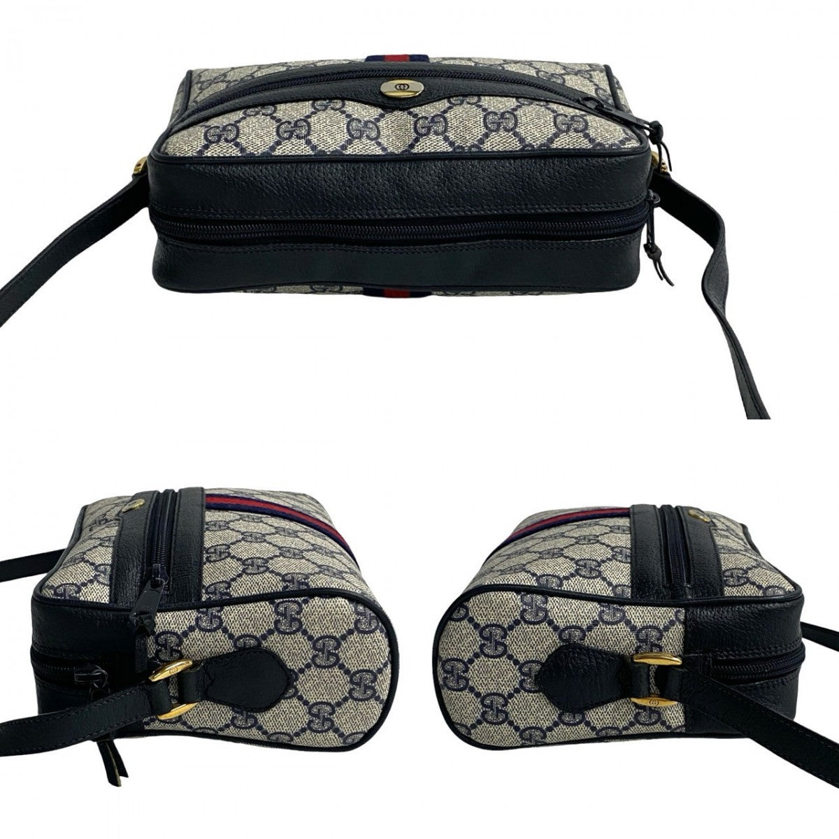 GUCCI Shoulder Bag leather Navy Sherry line