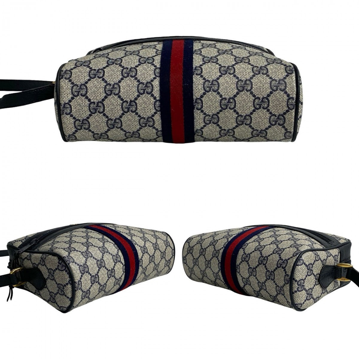 GUCCI Shoulder Bag leather Navy Sherry line