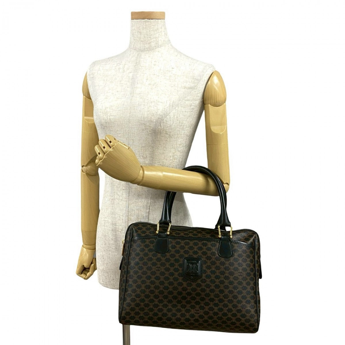 CELINE Handbag Leather, PVC black Macadam Blason Triomphe Pattern Women Used Authentic