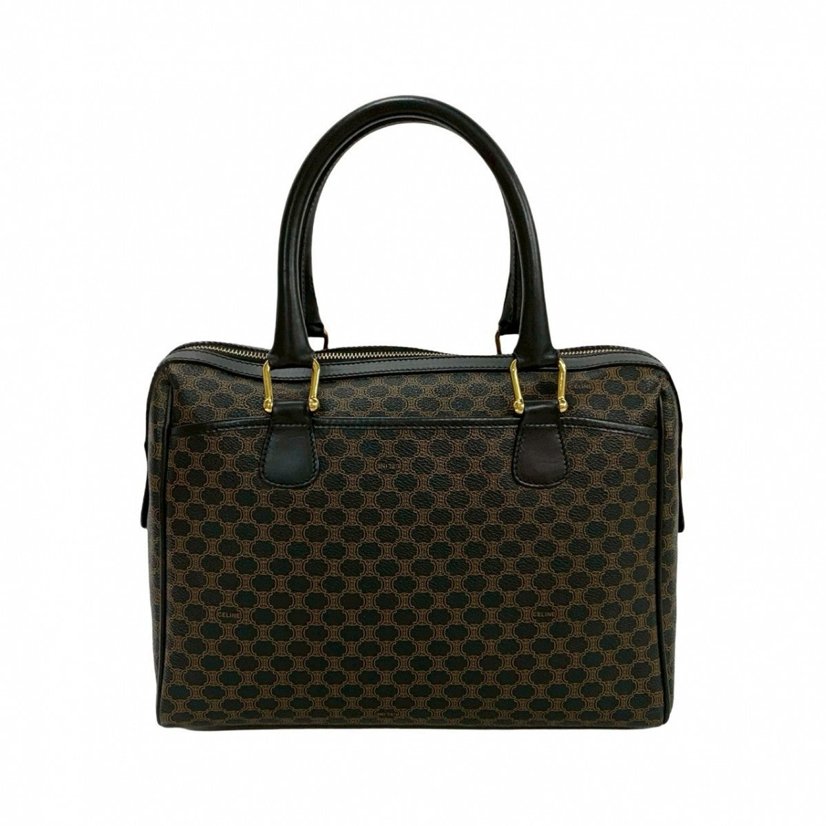CELINE Handbag Leather, PVC black Macadam Blason Triomphe Pattern Women Used Authentic