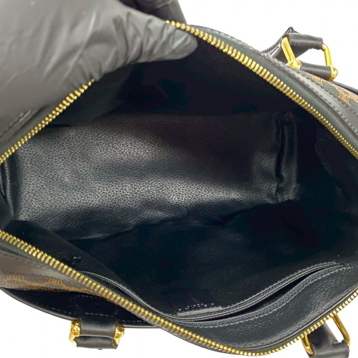 CELINE Handbag Leather, PVC black Macadam Blason Triomphe Pattern Women Used Authentic