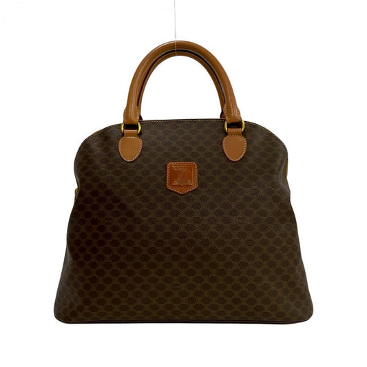CELINE Handbag Leather, PVC Brown Macadam Blason Triomphe Pattern Women Used Authentic