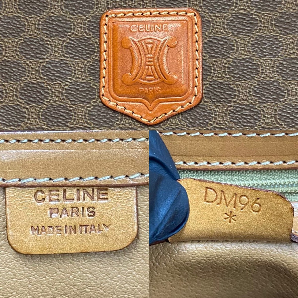 CELINE Handbag Leather, PVC Brown Macadam Blason Triomphe Pattern Women Used Authentic
