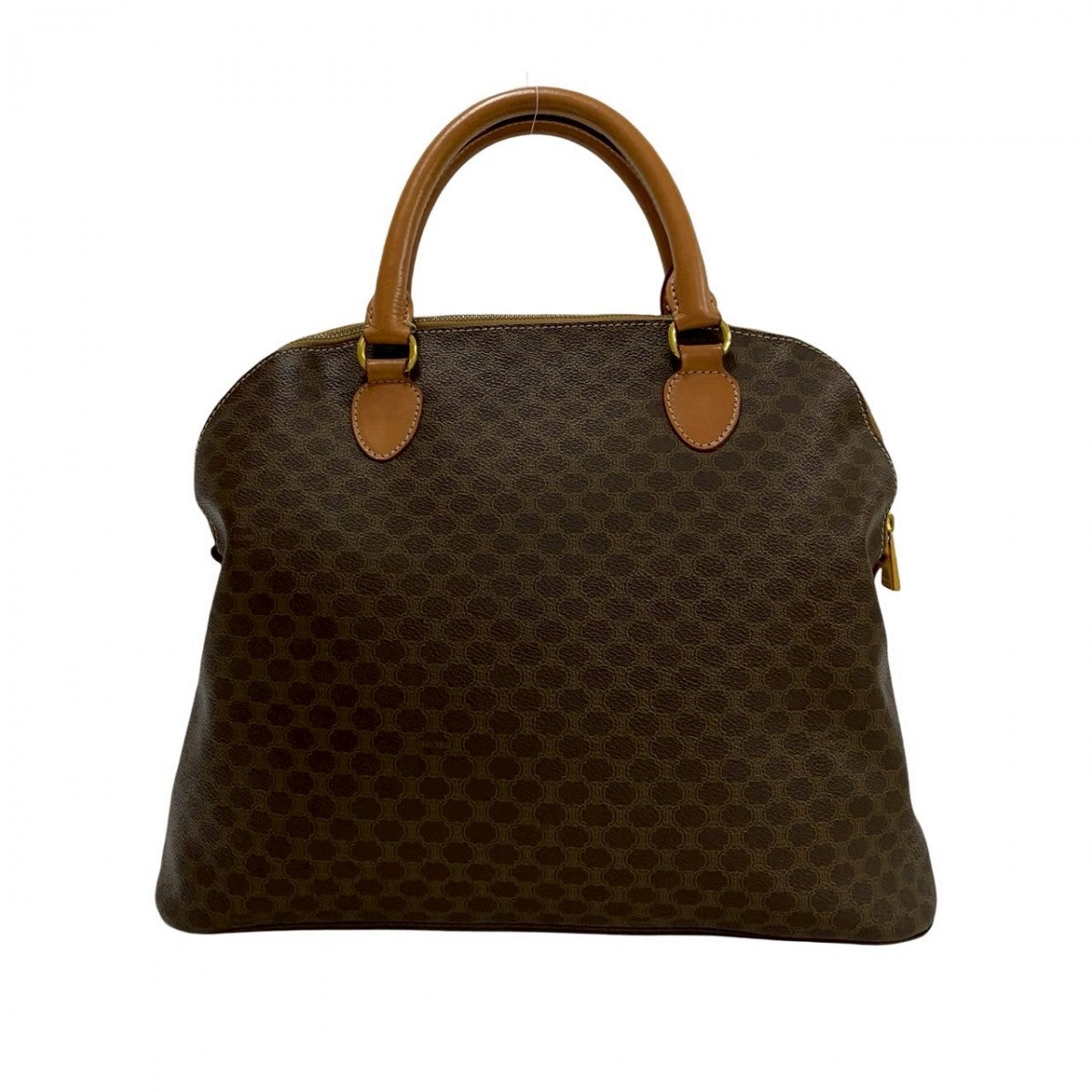CELINE Handbag Leather, PVC Brown Macadam Blason Triomphe Pattern Women Used Authentic