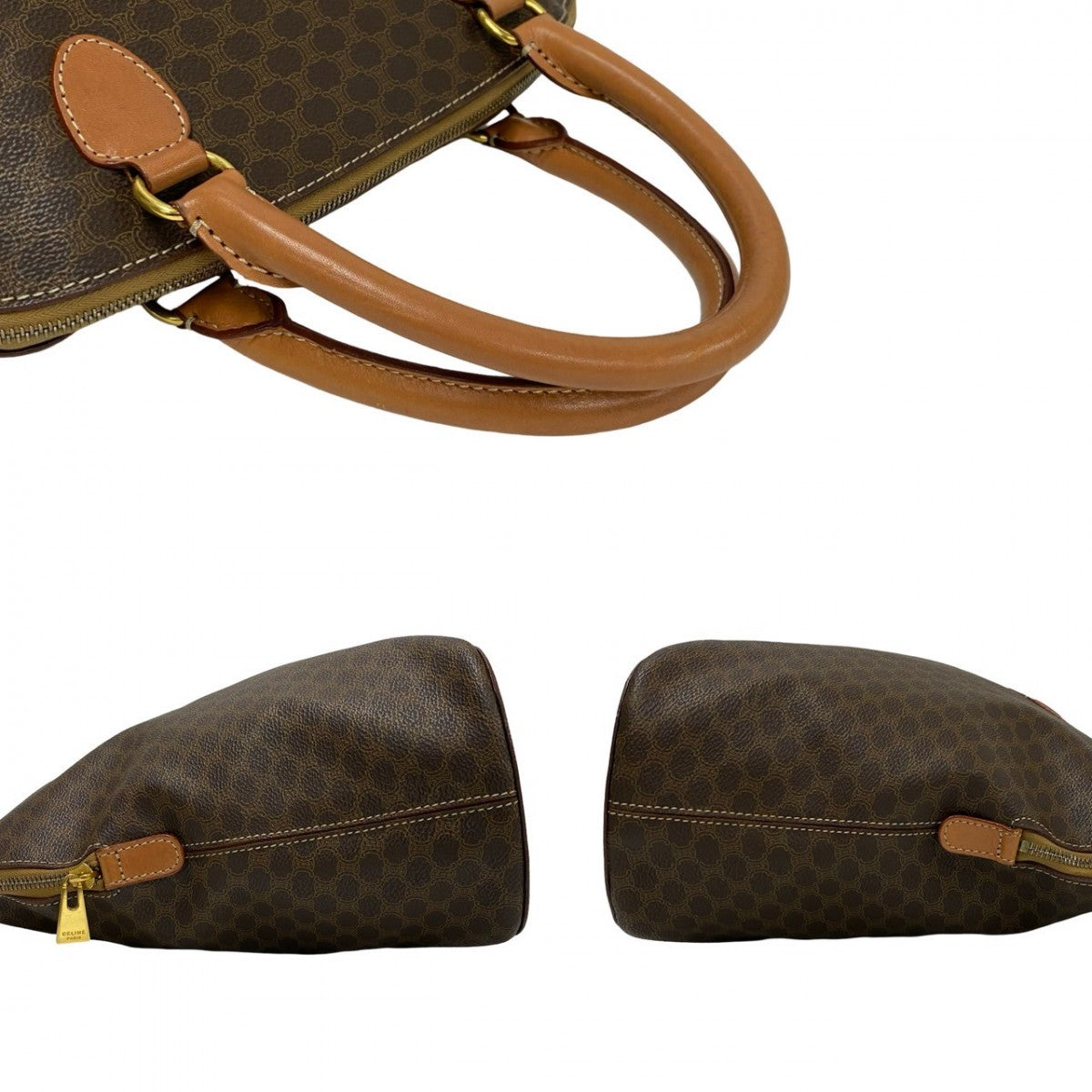 CELINE Handbag Leather, PVC Brown Macadam Blason Triomphe Pattern Women Used Authentic