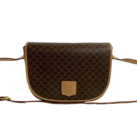 CELINE Shoulder Bag Leather, PVC Brown Macadam Blason Triomphe Pattern Women Used Authentic