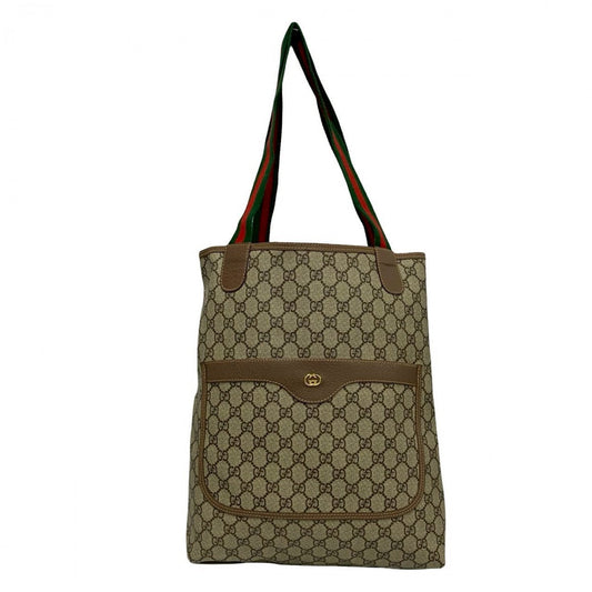 GUCCI Tote Bag leather Brown Shaley Line