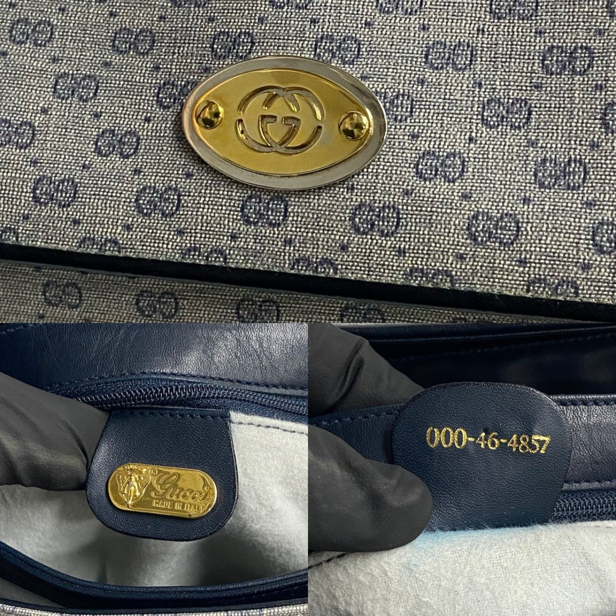 GUCCI Handbag Leather, PVC Navy Micro GG logoMetal Women Used Authentic