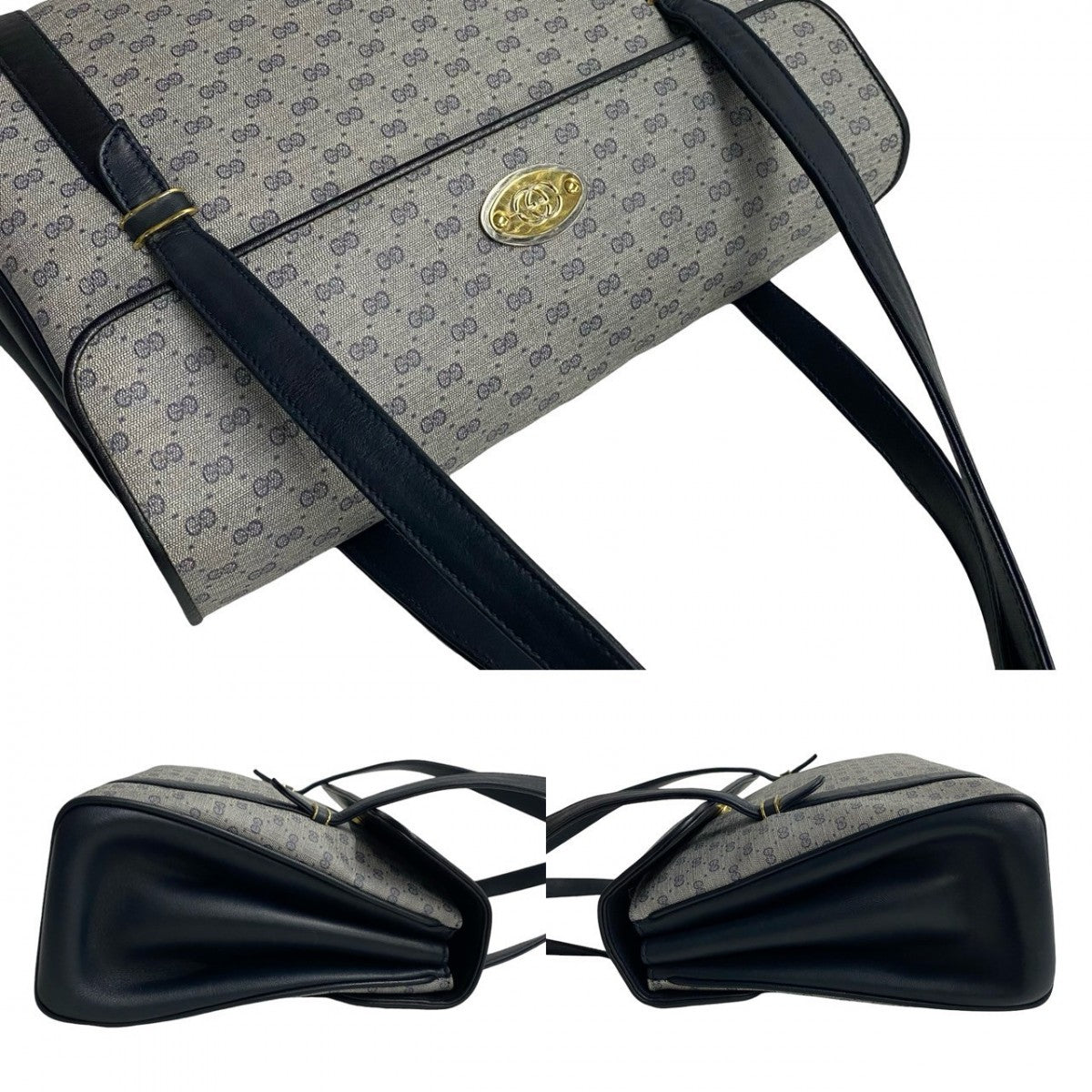 GUCCI Handbag Leather, PVC Navy Micro GG logoMetal Women Used Authentic