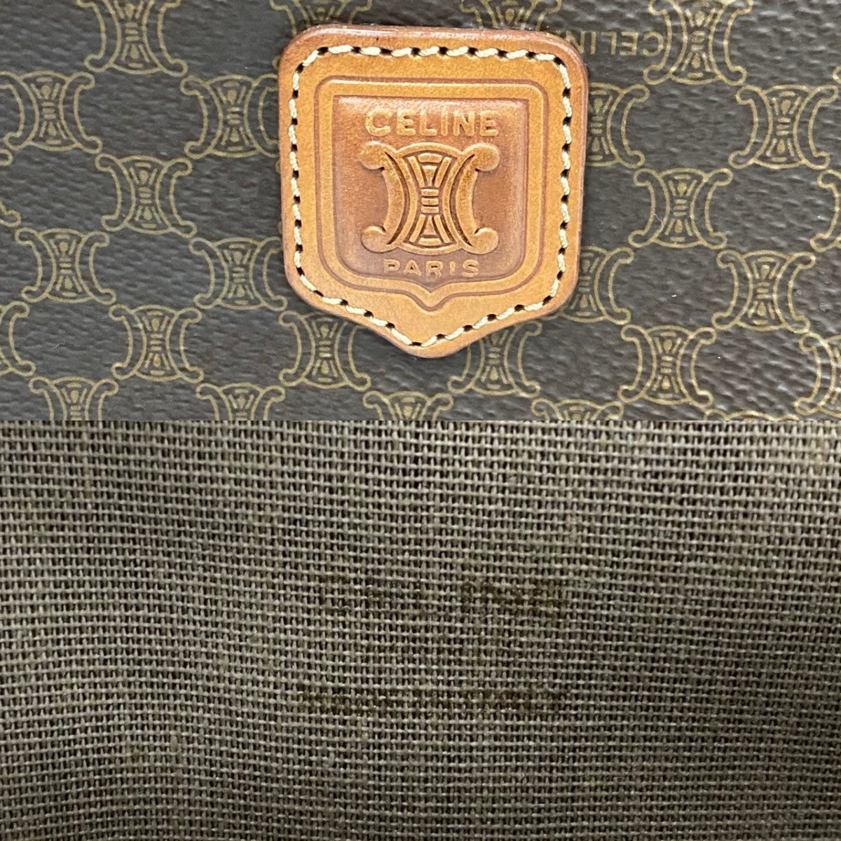 CELINE Pouch PVC, Leather Brown Macadam Blazon Pattern Triomphe logo Women Used Authentic
