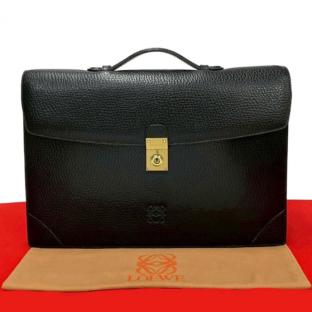 LOEWE Business bag leather black Anagram logo Metal mens Used Authentic