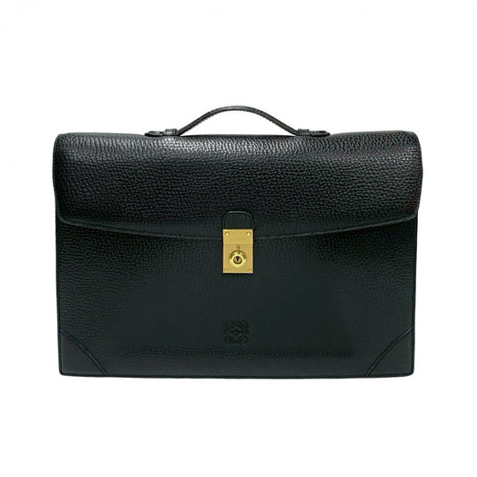 LOEWE Business bag leather black Anagram logo Metal mens Used Authentic
