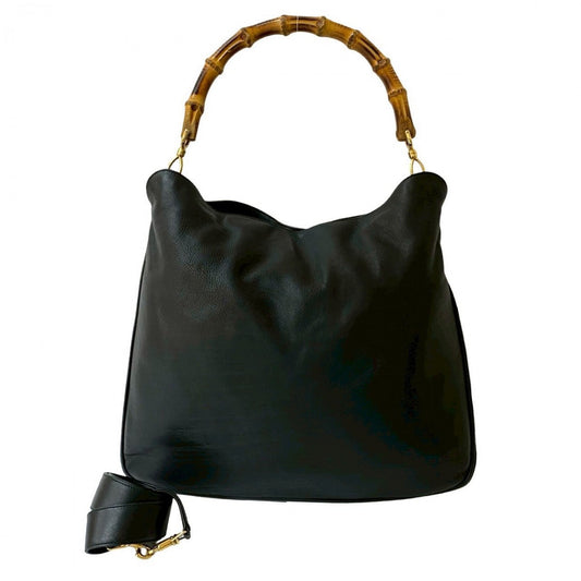 GUCCI Shoulder Bag leather black Bamboo Women Used Authentic